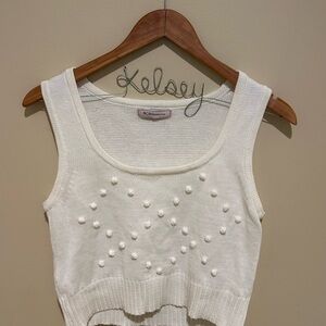 BCBGeneration White Festival Pom-Pom Knit Cropped Tank Size M